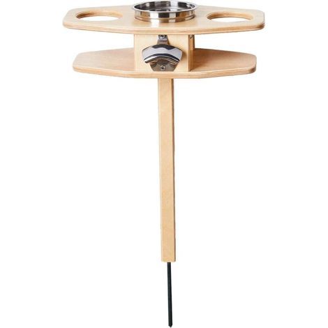 Nouvelle Table à Vin Pliante Extérieure,Table De Pique-Nique De Plage Portable avec Porte-Boîteille,Bureau Rond Pliable, Support De Verre à Vin Extérieur,Jardin Support de Verre à vin (C, Bois)- (1/5)