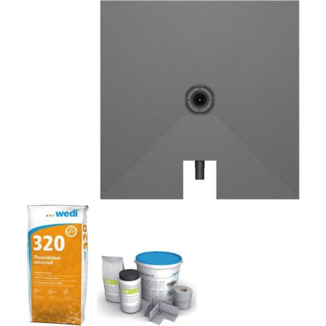 Wedi – Receveur de douche à carreler 90 x 90 cm – Bonde intégrée – Colle 320 incluse – Kit d'étanchéité pour installation fiable