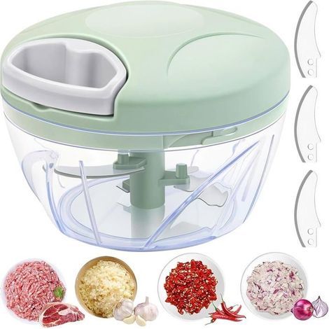 Zwiebelschneider, 500 ml Mini-Multifunktions-Handmixer, manueller Zerkleinerer, für Knoblauch, Fleisch, Babynahrung, Obst, Gemüse (1/5)
