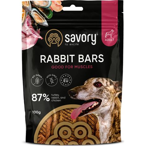 Barres de lapin séché Savory Premium pour adultes, 100 g (1/3)