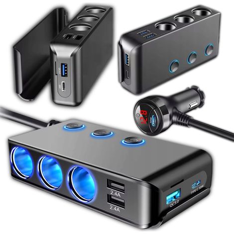 Kfz-Zigarettenanzünder-Verteiler 12-24V 3xUSB USB-C-Adapter