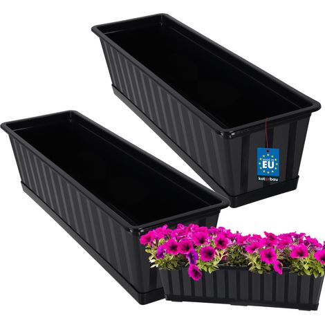 KOTARBAU® Lot de 2 Pot de Fleur Exterieur - Jardinières Exterieur - PVC - 60 x 18 x 14 cm - Anthracite - Jardinière Balcon - Rectangulaire - avec Soucoupe - Bac à Fleurs (1/5)