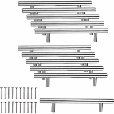 Minkurow – Set mit 10 Möbelgriffen aus gebürstetem Edelstahl – 96 mm Lochabstand – 150 mm Länge – Für Schränke und Schubladen