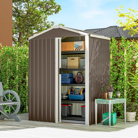 Abri de jardin Marron en acier 1 m² avec porte coulissante verrouillable 136x87x179 cm