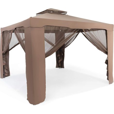GOPLUS Tente de Pavillon de 3M, avec Moustiquaire Transparente sur 4 Cotes, Petite Fenetre au Plafond, Utilisable en Plein Air/a la Maison/a Endroit Public,(Brun) (1/5)