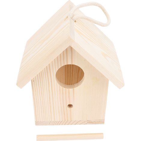 Casita para pájaros de madera para exteriores con ventana de acrílico transparente, suspendida con poste para jardín o terraza. (1/5)