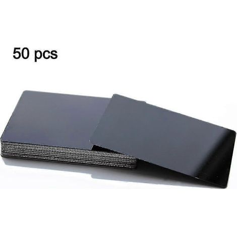 50 cartes de visite en métal (alliage d'aluminium) vierges pour gravure laser, personnalisables, 10 couleurs au choix.-86mm x 54mm x 0.2mm-Bright black (1/3)