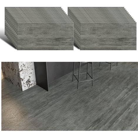 Carrelage Adhesif Sol Effet Béton 24 Pièces Carreau Adhesif Mural Cuisine Imperméable Autocollant de Sol Salle de Bain Carrelage Dalle Garage Épaissir 1.5mm 60 cm x 30 cm (1/5)