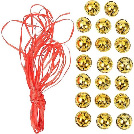 21 clochettes de Noël miniatures brillantes en forme d'étoile à cinq branches, faites à la main (20 clochettes dorées de 3 cm + ruban de 10 m)-3X3CM-Golden