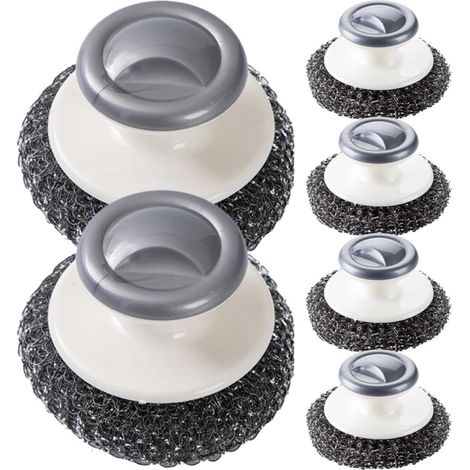 Brosses à Vaisselle Lot de 6 en Acier Inoxydable avec Manche, Brosses à Récurer Nettoyage sans Rayer pour Casseroles et Poêles (1/5)
