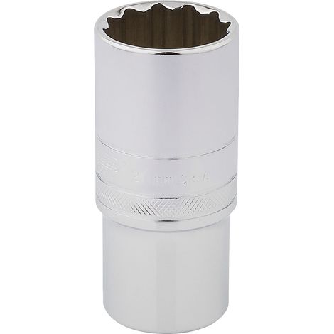 Draper 27mm Deep Socket for 1/2" Drive – Polished Chrome, Metric, Heavy-Duty, Packaged (1/5)
