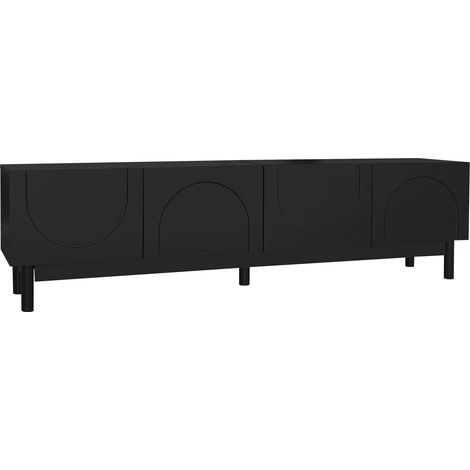 Schwarzes TV-Möbel mit 4 Türen ohne Griffe, Einlegeböden und stabilen Füßen 169 x 34 x 45,5 cm (1/5)
