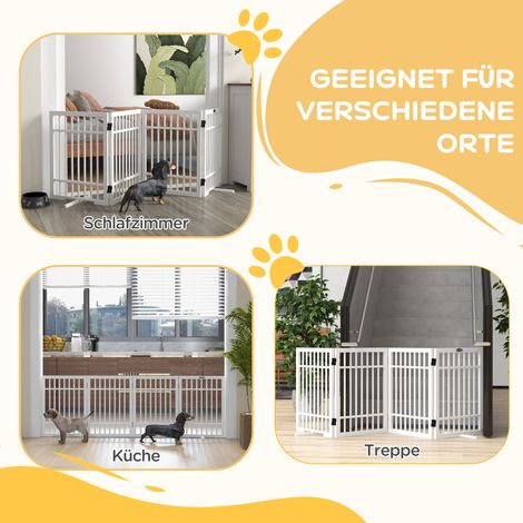 Barrière pliable antidérapante pour animal, pieds pivotants, structure en bois, 183 x 24,5 x 61 cm, blanc (1/4)