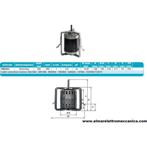 7M29CL 590 W 900 giri Motore Elettrico Monofase Ventilatore Centrifugo Assiale