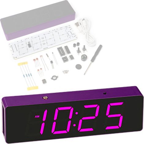 Kit d'horloge électronique LED avec quatre modes de contrôle de l'éclairage, réveil, fonction de correction des erreurs d'heure, kit de bricolage pour s'entraîner à la soudure, couleurs variées en opt (1/5)