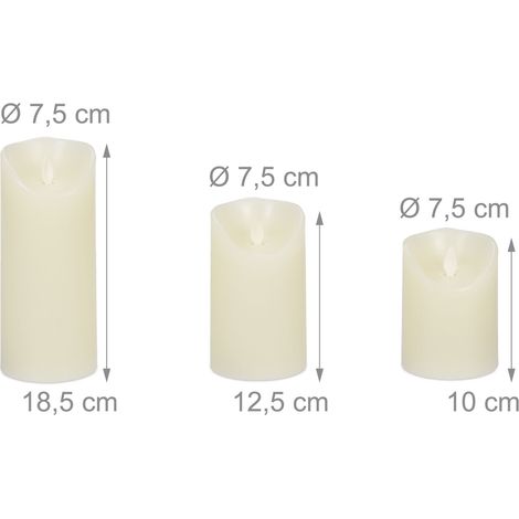 Set di 3 candele LED decorative atmosfera accogliente 10 x 12 x 15 cm in cera bianca 130014918