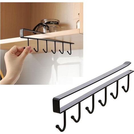 Ganci, appendiabiti, ganci per bicchieri da mobile, ganci adesivi per bicchieri, non richiedono foratura, organizer per tazze da caffè in cucina, ganci per sciarpe e cinture, neri, 1 pezzo (1/5)