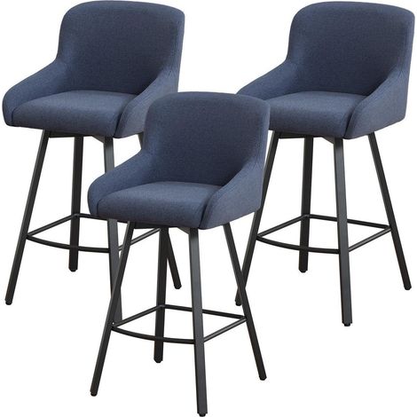 3er Set Barhocker 66,5 cm mit 360° Drehung, Fußstütze, belastbar bis 150 kg, blau (1/5)
