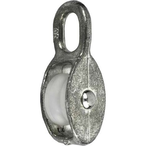 Carrucola ad 1 gola in lega di zinco e poliammide per funi Ø 8 mm.