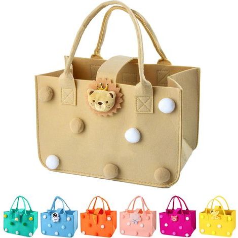 Shopping Bag, Tote Bag, 30 x 20 x 17 cm Shopping Basket with Handle, Rectangular Felt Basket with Handle, Reusable Shopping Bag for Newspapers (Khaki) (1/5)