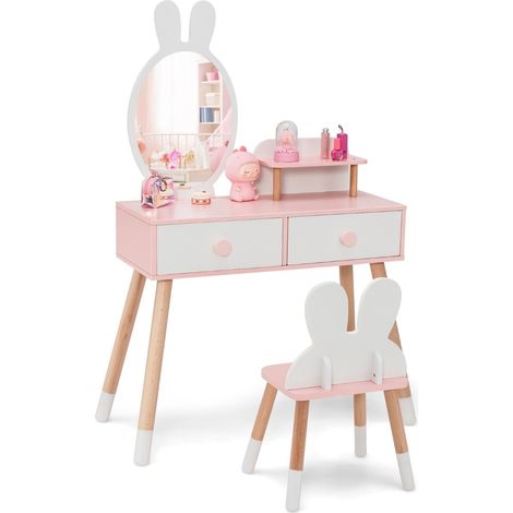 Tocador infantil con diseño de conejo y espejo acrílico