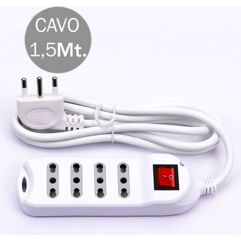 V-TAC Steckdosenleiste mit 1,5 m Kabel, 4 Steckdosen 10/16 A 2P+T, Zwei-Pass mit beleuchtetem Schalter und 16 A 2P+T-Stecker, Farbe Weiß