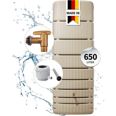 4rain SLIM Wandtank Komplett-Set 650 L sandbeige inkl. Kunststoff-Auslaufhahn und Fallrohranschluss