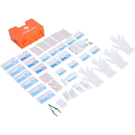 Trousse de soins d'urgence de 19 pièces pour l'extérieur et la maison, comprenant des bandages, de la gaze et des outils de traitement des plaies, avec boîte de rangement. (1/5)