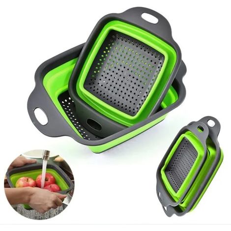 Passoire Pliable - Non spécifié - 2 PCS - Silicone - Vert - Économisez de l'espace (1/4)