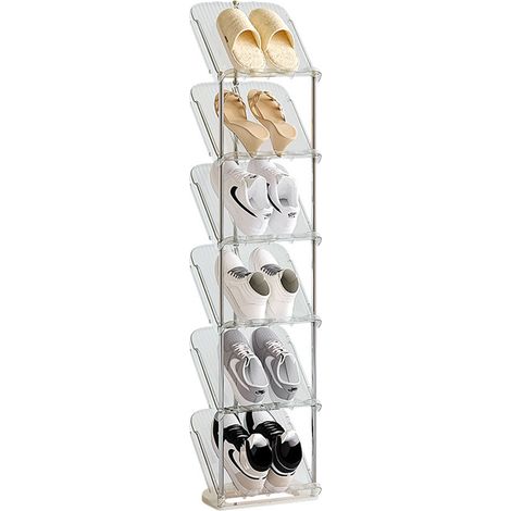 Étagère Chaussure à 6 Niveaux, Rangement Chaussure, Peu Encombrante Étroite Etagere Chaussure, Porte Chaussures Gain, Etagere a Chaussures de Place pour Entrée, Salon, Chambre, Dressing (1/5)