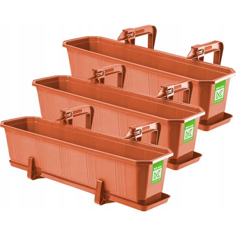 KADAX 3x Caja de balcón 60 cm con asas de terracota (1/5)