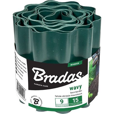 Bordura ondulata per prato, 9 m/15 cm, verde, Bradas 1093