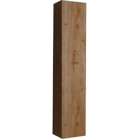 Colonne de salle de bain suspendue 1 porte rangement bois chêne Edon (1/4)