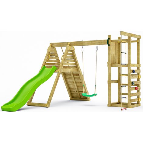 Funni Aire de Jeux Enfant Extérieure – Bois Traité – Toboggan 2,2 m – Tour de Jeux Jardin – Jusqu’à 9 Enfants – EN 71 (1/5)