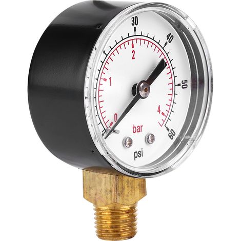 Manomètre 50 mm, filetage laiton 1/4 BSPT pour carburant, air, huile, gaz, eau (0-60 PSI 0-4 Bar) (1/5)