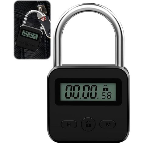 SHINING HOUSE Pantalla de bloqueo, candado para maleta con pantalla LCD, candado con temporizador de código recargable por USB, para evitar malos hábitos (negro) (1/5)