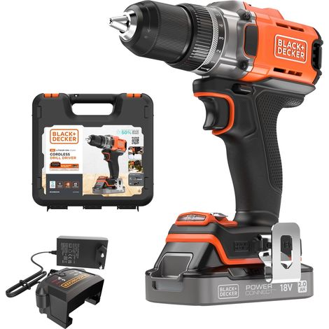 BLACK+DECKER Werkzeug - 18V Akku-Bohrschrauber, 1x 2,0 Ah Li-Ion Akku, Ladegerät BCD382D1XK-QW (1/4)