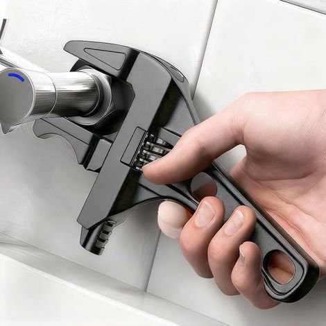 Clé à molette réglable à large ouverture pour salle de bain, 6 à 68 mm, poignée courte pour plomberie, installation de tuyau d'eau, réparation de robinet (noir) (1/5)