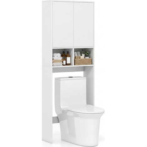 COSTWAY Mobile Bagno Sopra WC Salvaspazio con 2 Ante e Ripiano Regolabile
