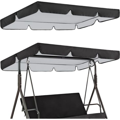 Toit de rechange pour balancelle de jardin 3 places, 195x125 cm, 2 pièces, tissu Oxford 190T noir avec protection UV, adapté aux chaises de patio et balancelles extérieures, auvent de cour résistant a (1/4)