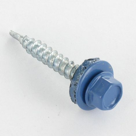 Vis autoperceuse Tête hexagonale TH 4.8X35 Rondelle d'étanchéite EPDM Acier zingué RAL5007 bleu brillant-1 pièce