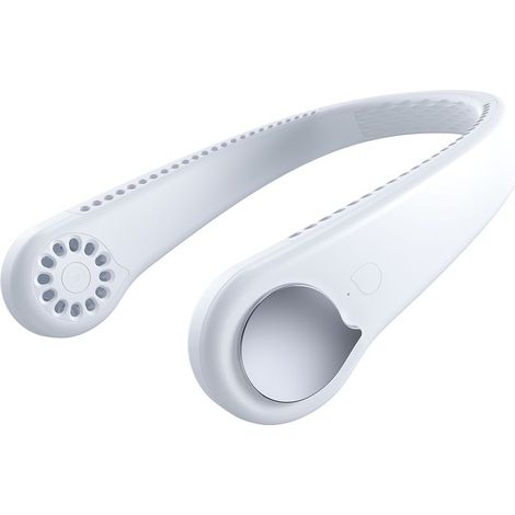 Leichter und zierlicher Nackenventilator, ein neuer Internettrend, mit einstellbarer Lüftergeschwindigkeit, als Mini-Akku und energiesparender Ventilator. (1/3)