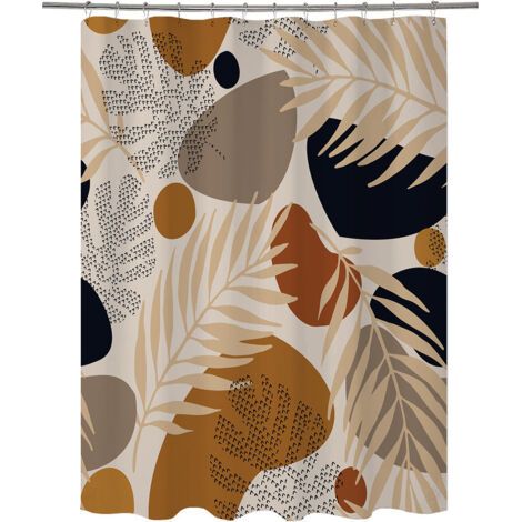 Sollbry Rideau de Douche Boho 180x180 cm Marron, Art Abstrait Moderne Style Boho Feuilles de Palmier Plantes Lavables en Textile Rideau Douche imperméable pour Baignoire avec 12 Crochets
