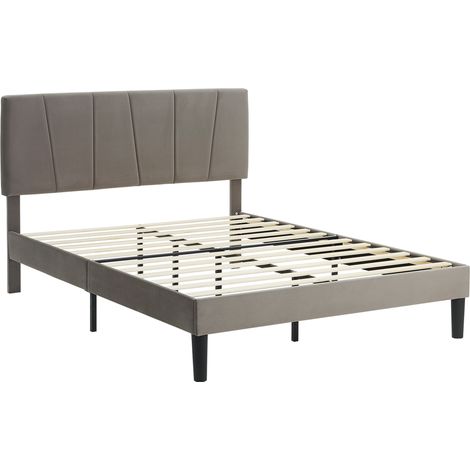 Cadre de lit double 140 x 190 cm lit 2 personnes tête de lit réglable sommier 150 x 198 x 100/105/110/115/120 cm gris (1/5)
