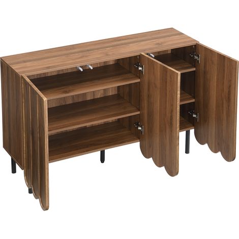 Buffet en MDF couleur noyer avec portes ondulées sans poignée et étagères réglables – 120 x 35 x 80 cm (1/5)