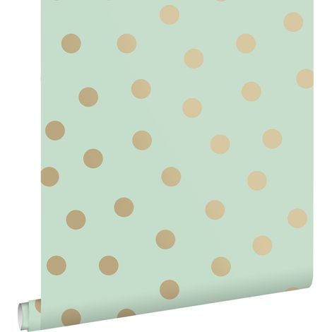 papier peint à motif de petits points vert menthe grisé et or - ESTAhome (1/5)