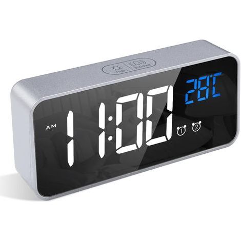 Sveglia Digitale, Sveglia LED con Funzione Snooze e Porte di Ricarica USB (Argento) (1/5)