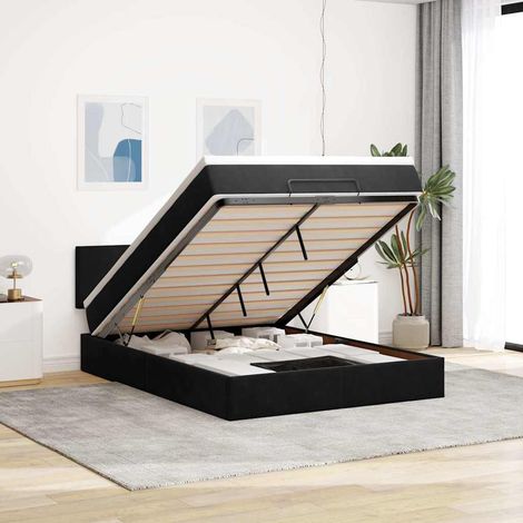 vidaXL Cadre de lit ottoman avec matelas noir 140x190 cm velours (1/5)