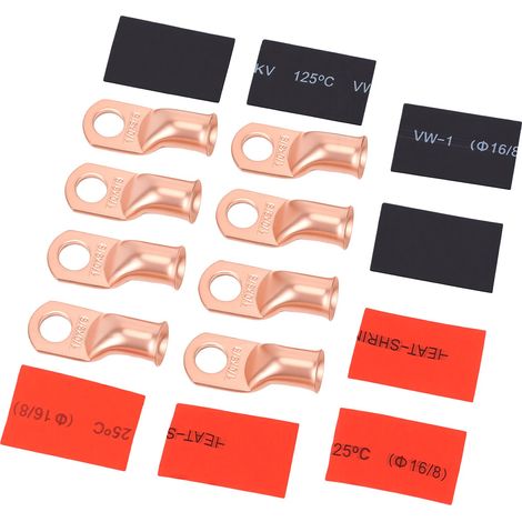Bornes à anneau de cosse de batterie 1/0 AWG M10, 3/8 pouces, goujon de 10mm, connecteur à sertir en laiton 2:1, tube thermorétractable AWG1/0 or, 8 pièces (1/5)