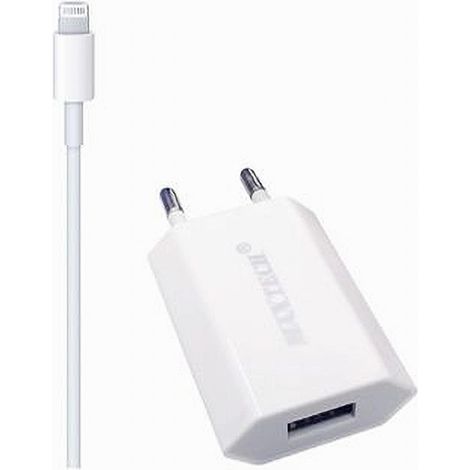 Trade Shop - MAXTECH 2X1 LIGHTNING-LADEGERÄT MIT ADAPTER FÜR IPHONE 5V-1500MA 1MT MS-T005 - (1/2)
